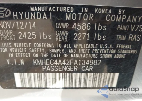 2015 Hyundai Sonata Hybrid from USA, damaged, VIN KMHEC4A42FA134982